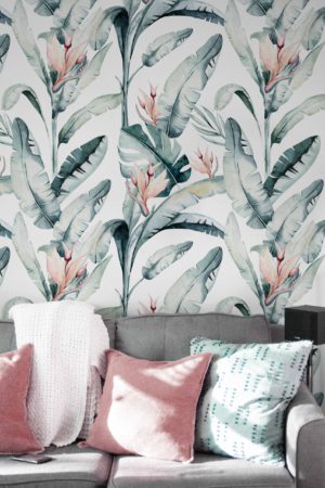 Wallpaper N97 Elegant Plants Birds of Paradise Watercolor Living Room